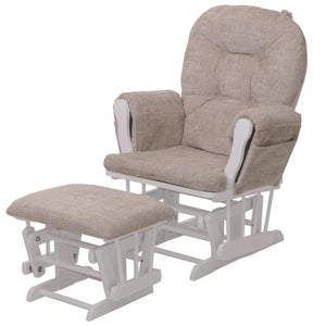 Relaxsessel Schaukelstuhl mit Hocker Chenille Öko-Tex creme weisses Gestell