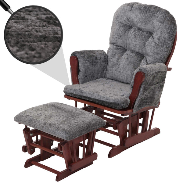 Relaxsessel Schaukelstuhl mit Hocker Chenille Öko-Tex dunkelgrau dunkles Gestell