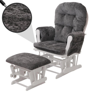 Relaxsessel Schaukelstuhl mit Hocker Chenille Öko-Tex dunkelgrau weisses Gestell