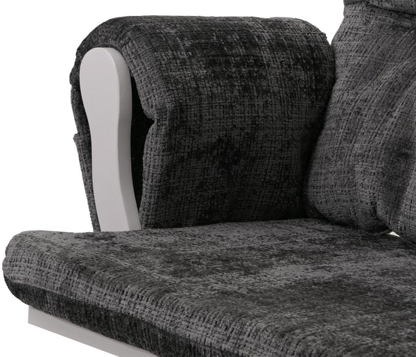 Relaxsessel Schaukelstuhl mit Hocker Chenille Öko-Tex dunkelgrau weisses Gestell
