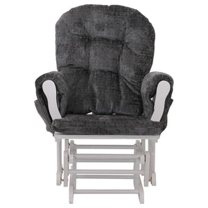Relaxsessel Schaukelstuhl mit Hocker Chenille Öko-Tex dunkelgrau weisses Gestell