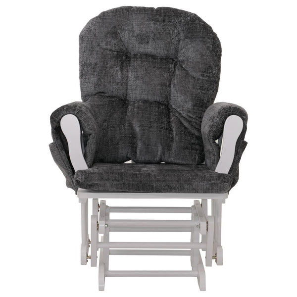 Relaxsessel Schaukelstuhl mit Hocker Chenille Öko-Tex dunkelgrau weisses Gestell