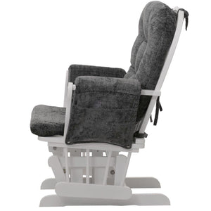 Relaxsessel Schaukelstuhl mit Hocker Chenille Öko-Tex dunkelgrau weisses Gestell