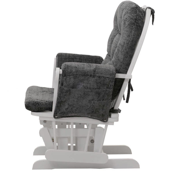 Relaxsessel Schaukelstuhl mit Hocker Chenille Öko-Tex dunkelgrau weisses Gestell