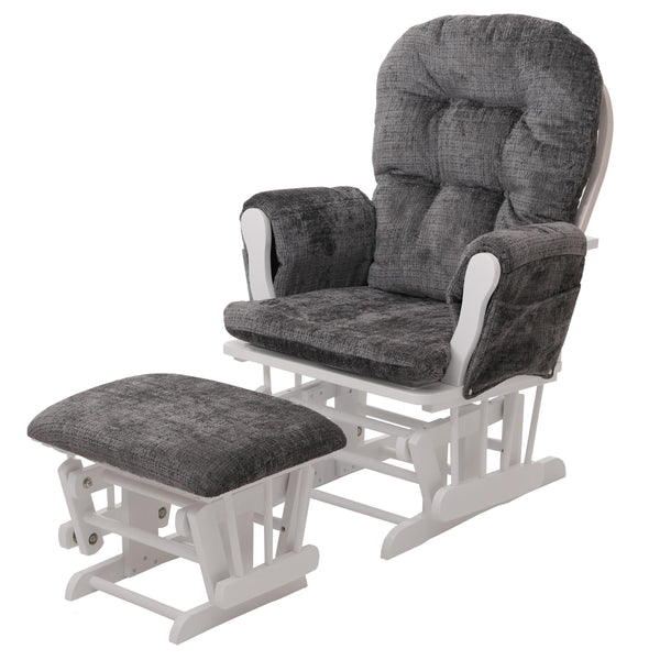 Relaxsessel Schaukelstuhl mit Hocker Chenille Öko-Tex dunkelgrau weisses Gestell