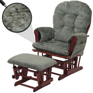 Relaxsessel Schaukelstuhl mit Hocker Chenille Öko-Tex grün dunkles Gestell