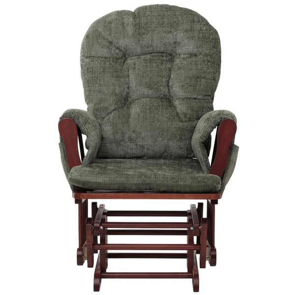 Relaxsessel Schaukelstuhl mit Hocker Chenille Öko-Tex grün dunkles Gestell