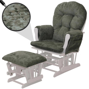 Relaxsessel Schaukelstuhl mit Hocker Chenille Öko-Tex grün weisses Gestell