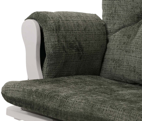 Relaxsessel Schaukelstuhl mit Hocker Chenille Öko-Tex grün weisses Gestell