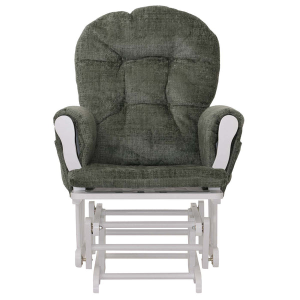 Relaxsessel Schaukelstuhl mit Hocker Chenille Öko-Tex grün weisses Gestell