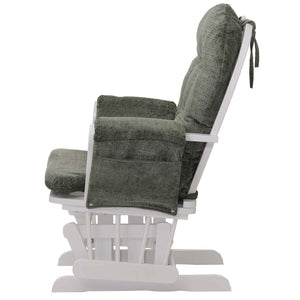 Relaxsessel Schaukelstuhl mit Hocker Chenille Öko-Tex grün weisses Gestell