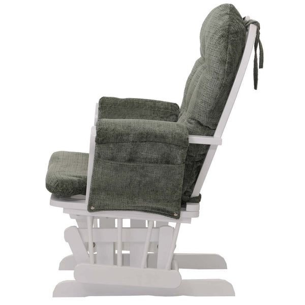 Relaxsessel Schaukelstuhl mit Hocker Chenille Öko-Tex grün weisses Gestell