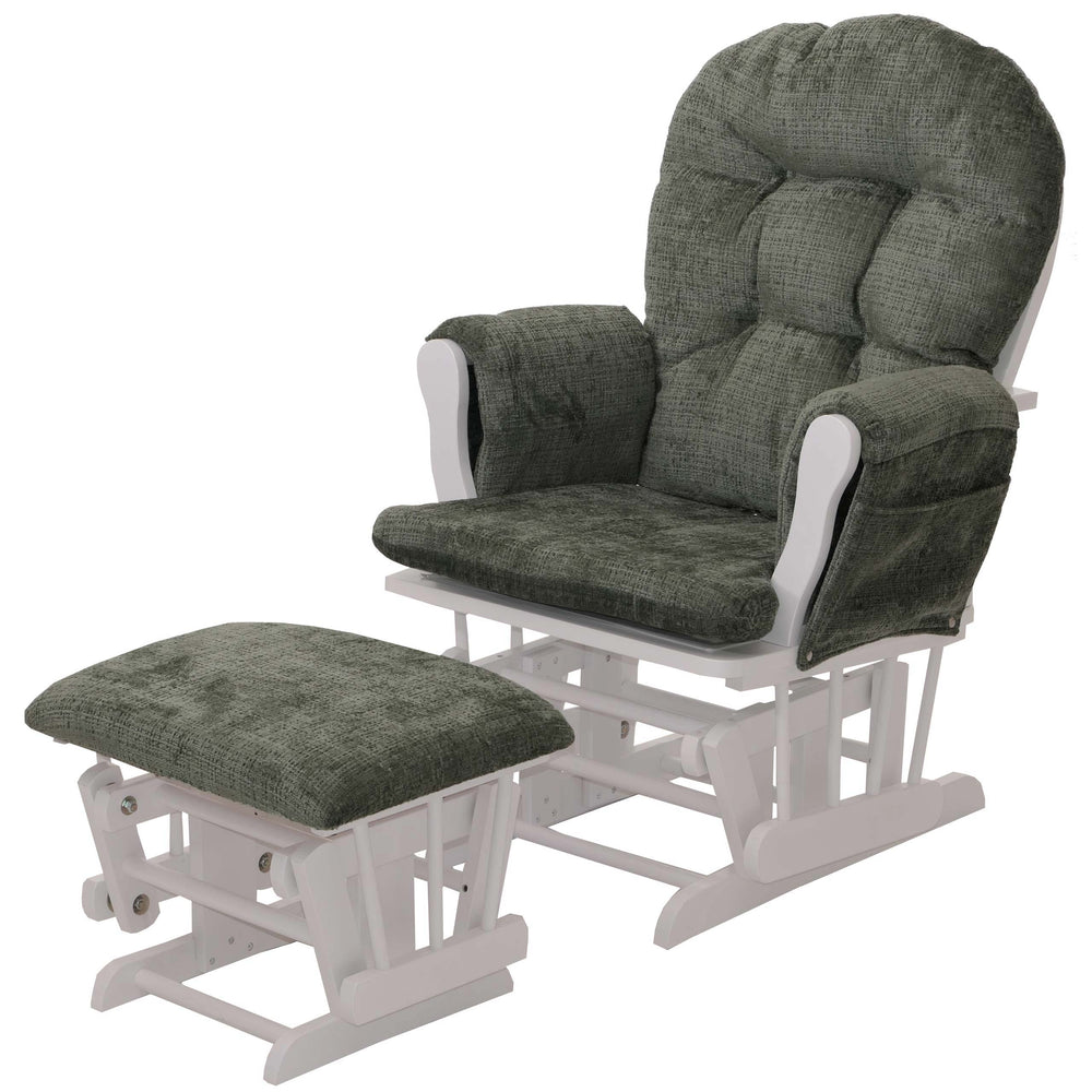 Relaxsessel Schaukelstuhl mit Hocker Chenille Öko-Tex grün weisses Gestell