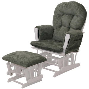 Relaxsessel Schaukelstuhl mit Hocker Chenille Öko-Tex grün weisses Gestell