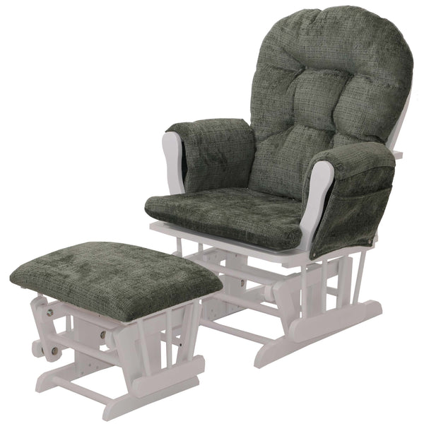 Relaxsessel Schaukelstuhl mit Hocker Chenille Öko-Tex grün weisses Gestell