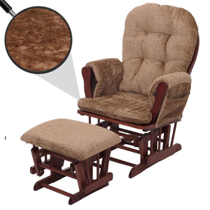 Relaxsessel Schaukelstuhl mit Hocker Chenille Öko-Tex hellbraun dunkles Gestell