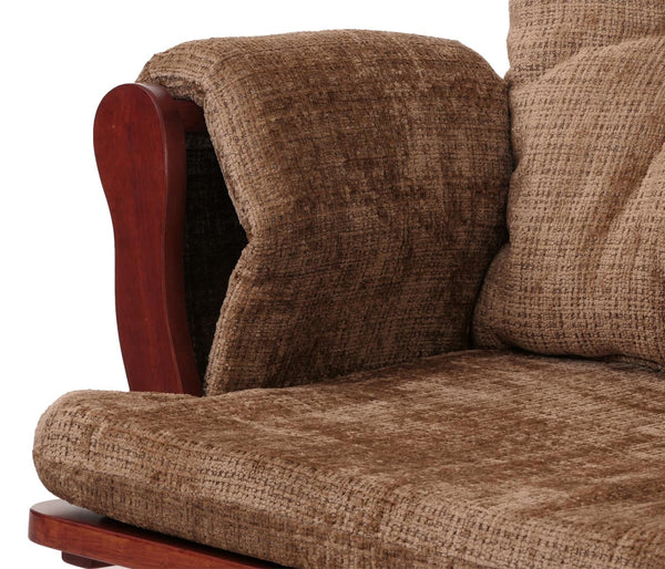 Relaxsessel Schaukelstuhl mit Hocker Chenille Öko-Tex hellbraun dunkles Gestell