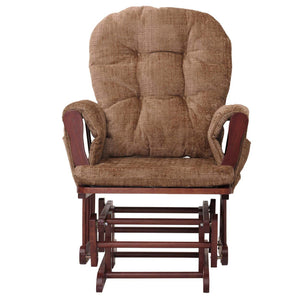 Relaxsessel Schaukelstuhl mit Hocker Chenille Öko-Tex hellbraun dunkles Gestell