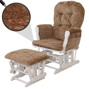 Relaxsessel Schaukelstuhl mit Hocker Chenille Öko-Tex hellbraun weisses Gestell