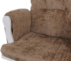 Relaxsessel Schaukelstuhl mit Hocker Chenille Öko-Tex hellbraun weisses Gestell