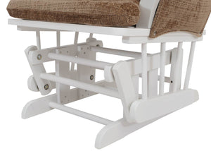 Relaxsessel Schaukelstuhl mit Hocker Chenille Öko-Tex hellbraun weisses Gestell