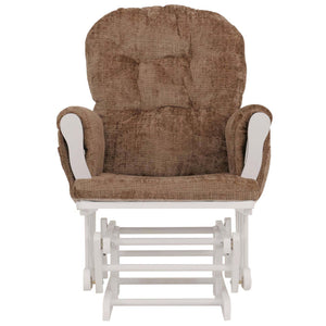 Relaxsessel Schaukelstuhl mit Hocker Chenille Öko-Tex hellbraun weisses Gestell