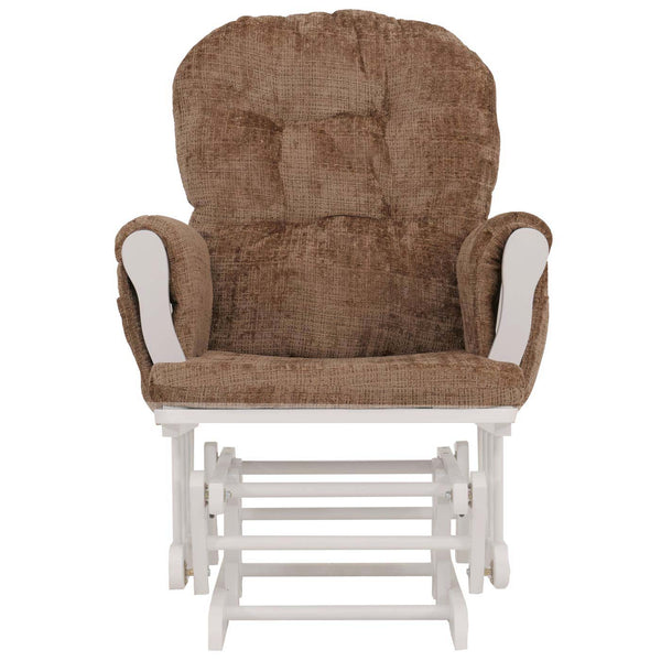 Relaxsessel Schaukelstuhl mit Hocker Chenille Öko-Tex hellbraun weisses Gestell