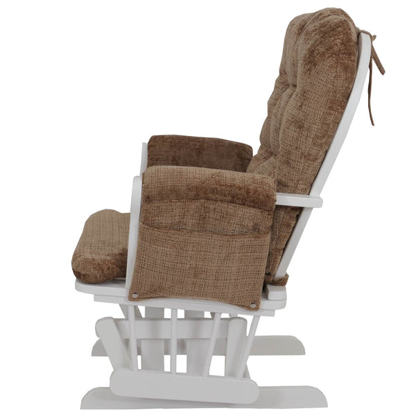 Relaxsessel Schaukelstuhl mit Hocker Chenille Öko-Tex hellbraun weisses Gestell