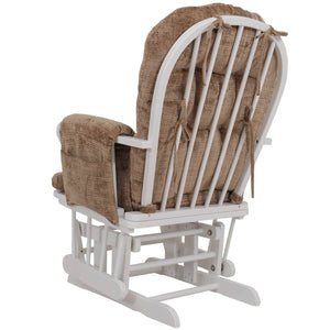 Relaxsessel Schaukelstuhl mit Hocker Chenille Öko-Tex hellbraun weisses Gestell
