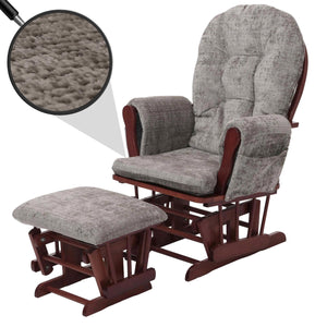 Relaxsessel Schaukelstuhl mit Hocker Chenille Öko-Tex hellgrau dunkles Gestell