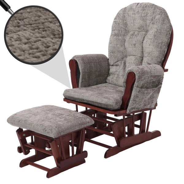 Relaxsessel Schaukelstuhl mit Hocker Chenille Öko-Tex hellgrau dunkles Gestell