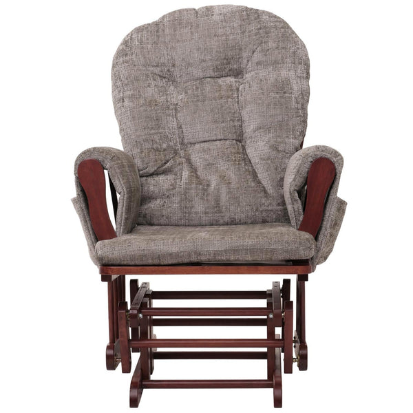 Relaxsessel Schaukelstuhl mit Hocker Chenille Öko-Tex hellgrau dunkles Gestell