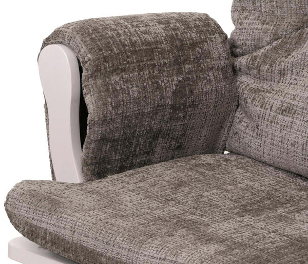 Relaxsessel Schaukelstuhl mit Hocker Chenille Öko-Tex hellgrau weisses Gestell