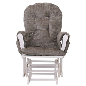Relaxsessel Schaukelstuhl mit Hocker Chenille Öko-Tex hellgrau weisses Gestell