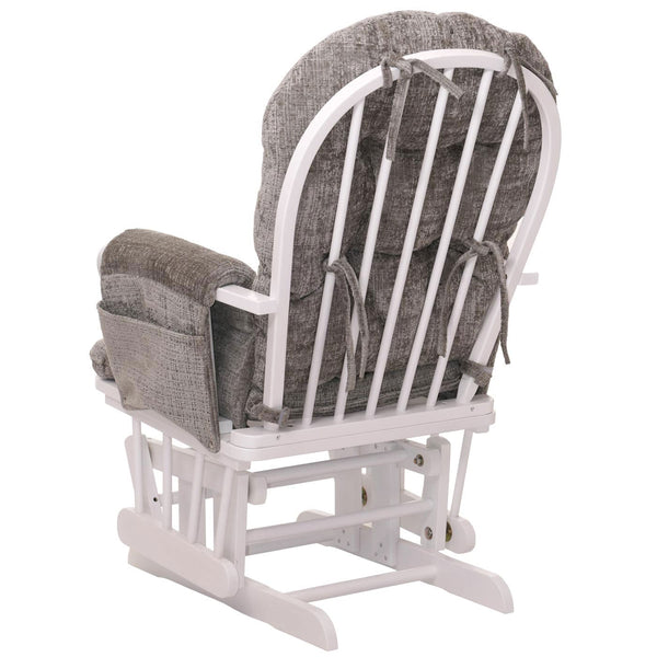 Relaxsessel Schaukelstuhl mit Hocker Chenille Öko-Tex hellgrau weisses Gestell
