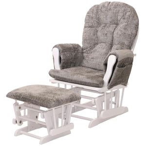 Relaxsessel Schaukelstuhl mit Hocker Chenille Öko-Tex hellgrau weisses Gestell