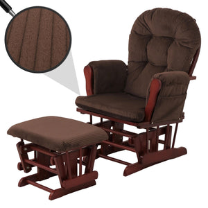 Relaxsessel Schaukelstuhl mit Hocker Cord Öko-Tex braun dunkles Gestell