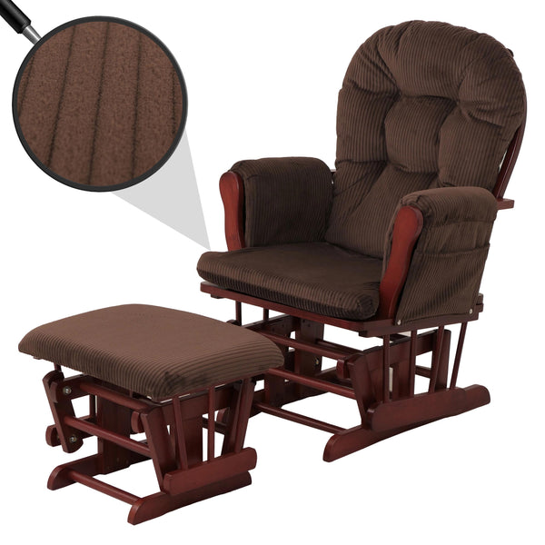 Relaxsessel Schaukelstuhl mit Hocker Cord Öko-Tex braun dunkles Gestell
