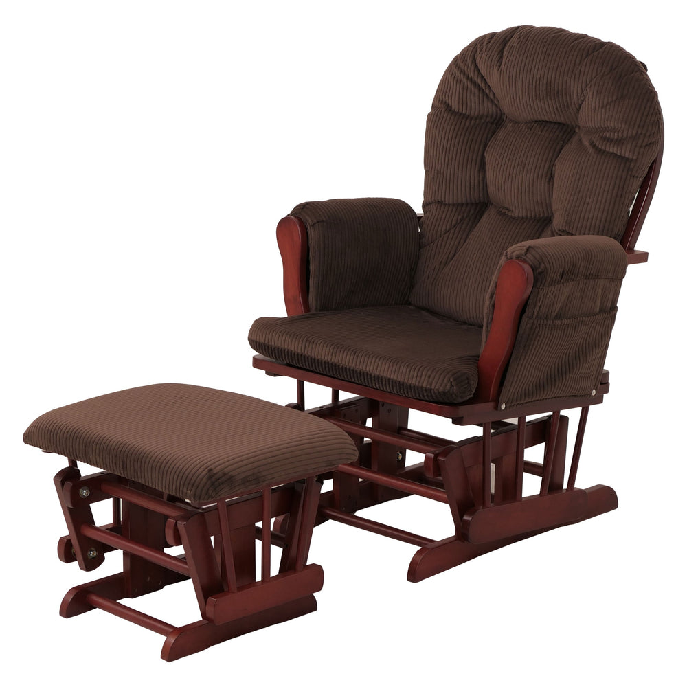 Relaxsessel Schaukelstuhl mit Hocker Cord Öko-Tex braun dunkles Gestell