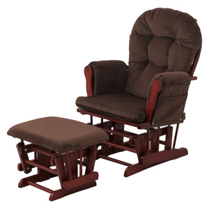 Relaxsessel Schaukelstuhl mit Hocker Cord Öko-Tex braun dunkles Gestell
