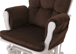 Relaxsessel Schaukelstuhl mit Hocker Cord Öko-Tex braun weisses Gestell