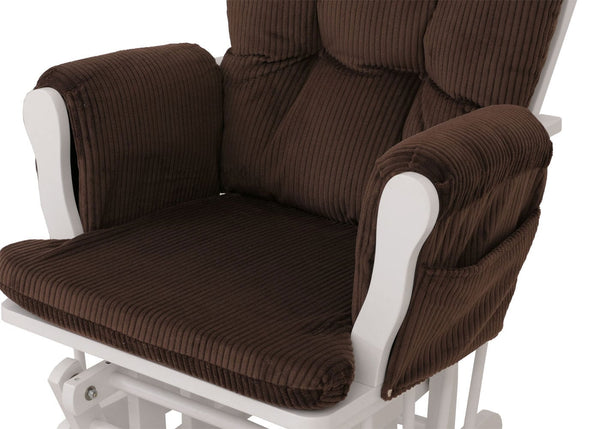 Relaxsessel Schaukelstuhl mit Hocker Cord Öko-Tex braun weisses Gestell