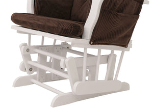 Relaxsessel Schaukelstuhl mit Hocker Cord Öko-Tex braun weisses Gestell