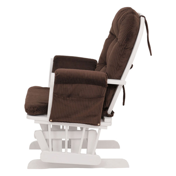 Relaxsessel Schaukelstuhl mit Hocker Cord Öko-Tex braun weisses Gestell