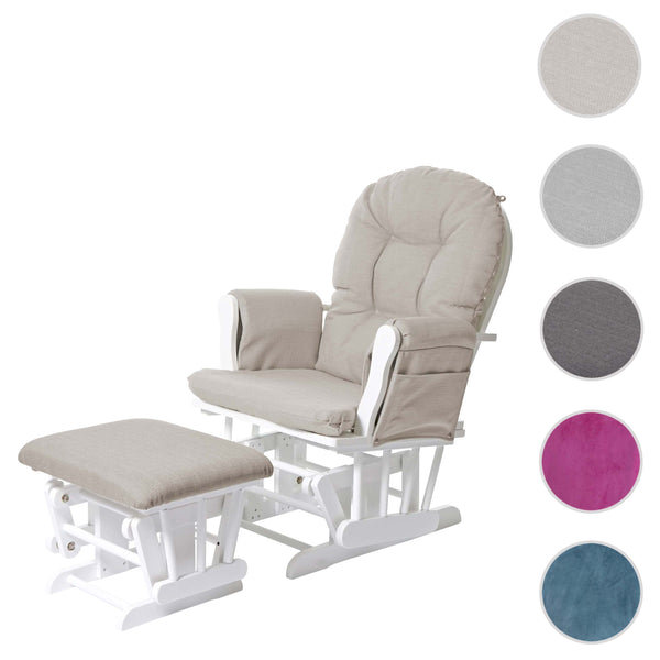 Relaxsessel Schaukelstuhl mit Hocker Stoff creme weisses Gestell