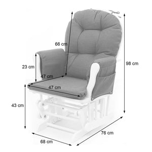 Relaxsessel Schaukelstuhl mit Hocker Stoff hellgrau weisses Gestell
