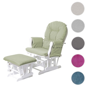 Relaxsessel Schaukelstuhl mit Hocker Stoff hellgrün weisses Gestell