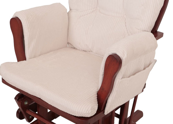 Relaxsessel Schaukelstuhl Schwingstuhl mit Hocker Cord Öko-Tex creme Gestell dunkel