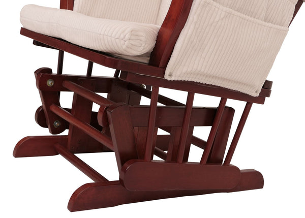 Relaxsessel Schaukelstuhl Schwingstuhl mit Hocker Cord Öko-Tex creme Gestell dunkel