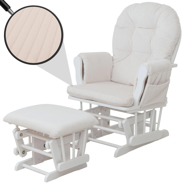 Relaxsessel Schaukelstuhl Schwingstuhl mit Hocker Cord Öko-Tex creme Gestell weiss